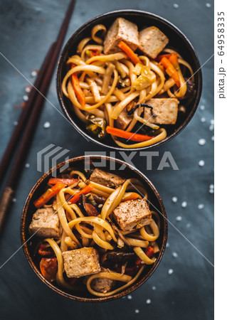 Asian noodles with cheese tofu Asian noodles with cheese tofu 64958335