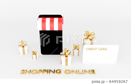3D rendering of black smartphone screen Shopping online 64959267