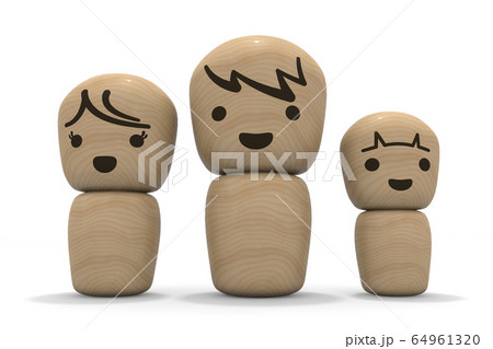 人形の家族 父と母と子供 かわいい形 3dレンダリングのイラスト素材
