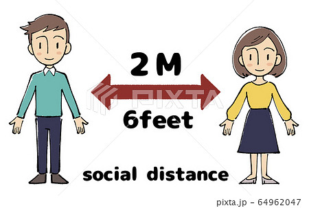 ソーシャルディスタンス、男女のイラスト 64962047