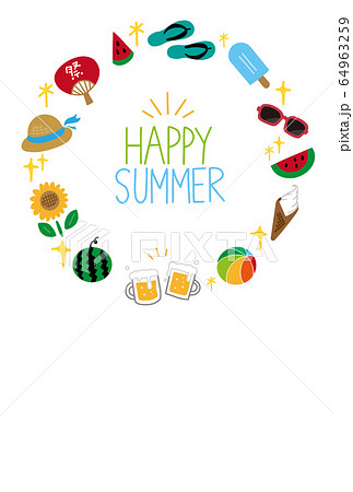 暑中見舞い デザイン 夏素材 夏の風物詩のイラスト素材