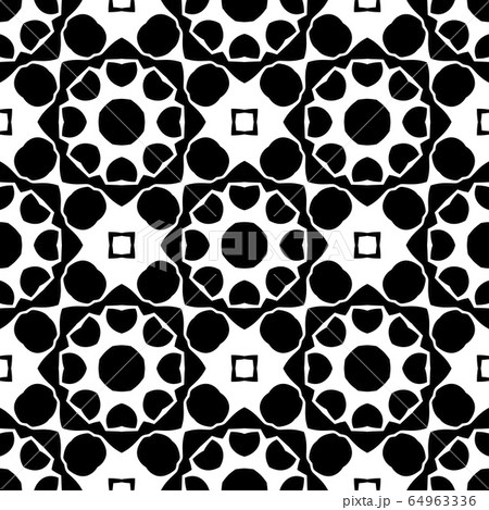 Black and white seamless pattern, texture, floral geometric design, retro, vintage ornament 64963336