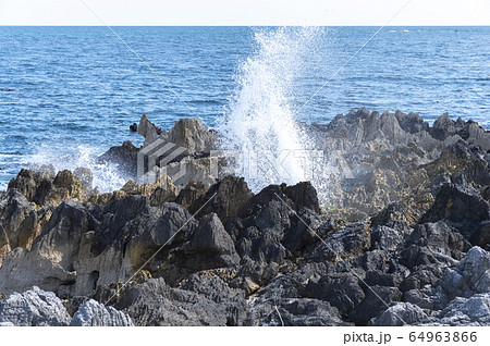 岩井崎の潮吹き岩の写真素材