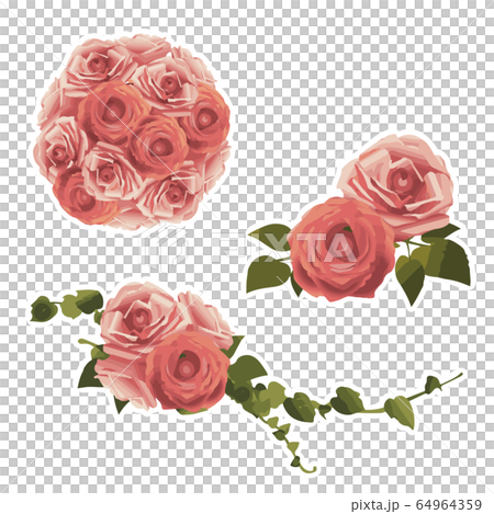 Rose flower wreath set white background - Stock Illustration [64964359 ...