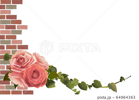 煉瓦とバラの花のフレームのイラスト素材