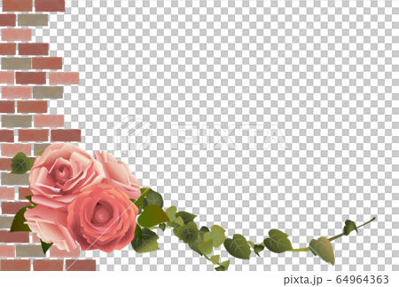 煉瓦とバラの花のフレームのイラスト素材