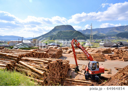 木材の町玖珠町風景　伐株山685.5ｍ　玖珠町のシンボル伐株山　大分県玖珠町 64964854