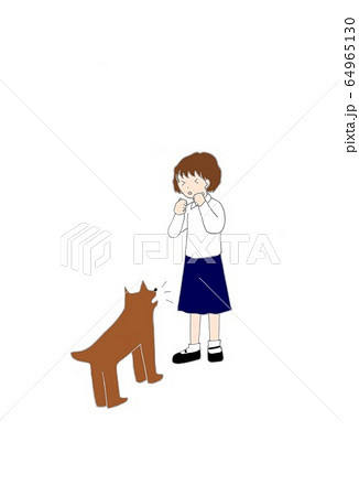 犬に吠えられて泣いている女の子のイラスト素材