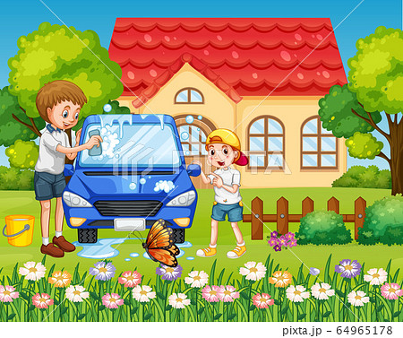 Scene with family having a good time at home Scene with family having a good time at home 64965178