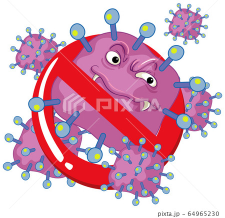 Single virus cell with scary face on white Single virus cell with scary face on white 64965230