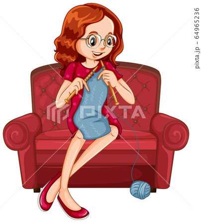 Woman knitting on the big armchair on white Woman knitting on the big armchair on white 64965236