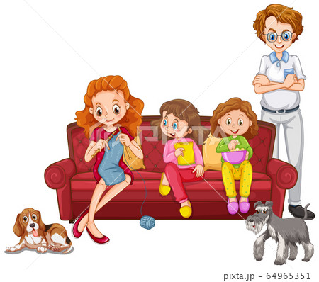 Family members with parents and kids on white 64965351
