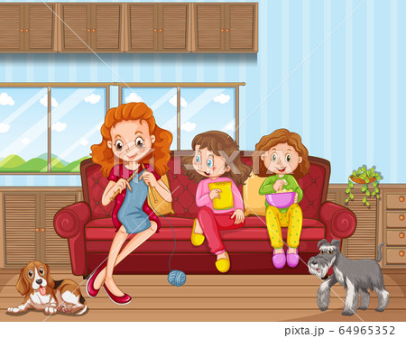 Scene with people in family relaxing at home Scene with people in family relaxing at home 64965352