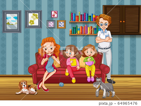 Happy family in living room 64965476