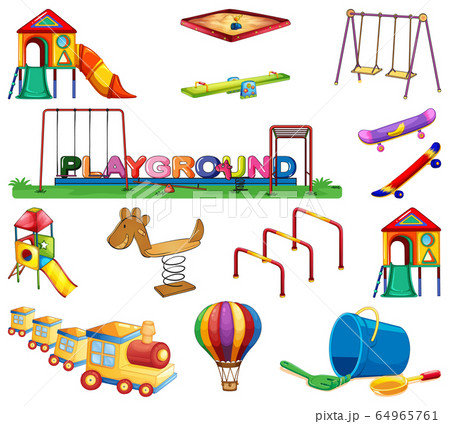 Large set of many play stations in the playground Large set of many play stations in the playground 64965761