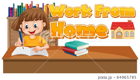 Font design for work from home with girl doing 64965785