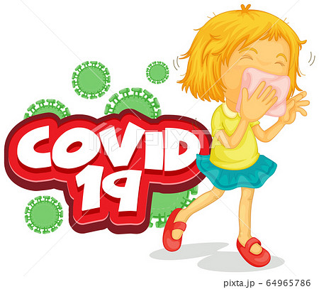 Font design for word covid 19 with sick girl 64965786