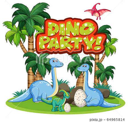 Font design for word dino party with dinosaurs in 64965814