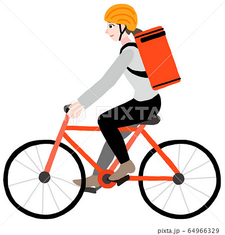 自転車に乗っている配達員の女性 出前 デリバリー 宅食のイラスト素材