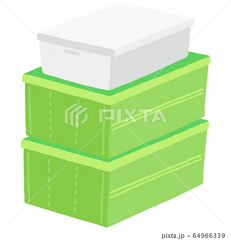 ネットスーパー 食材の宅配 重ねたコンテナと保冷ボックスのイラスト素材