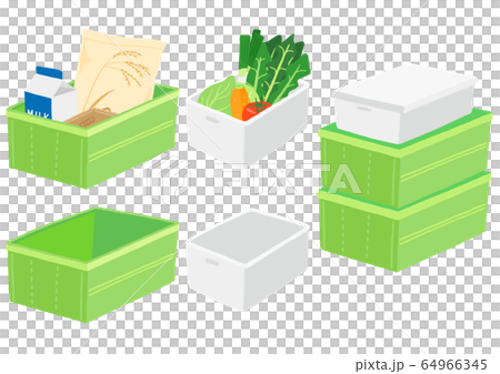 ネットスーパー 食材の宅配 コンテナ 保冷ボックスのイラスト素材