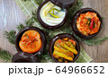 Korean different kinds of Kimchi  in traditional dishes  64966652