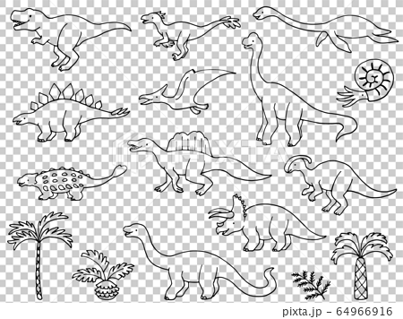 恐竜の線画イラストセットのイラスト素材
