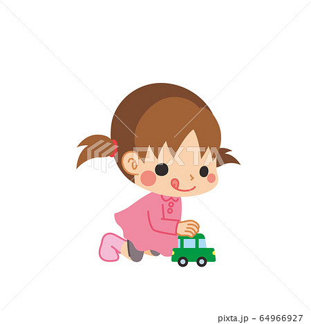 ミニカーで遊んでいる小さな女の子のイラスト素材