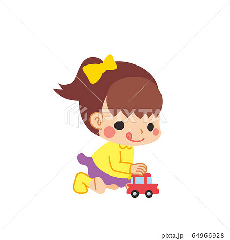ミニカーで遊んでいる小さな女の子のイラスト素材