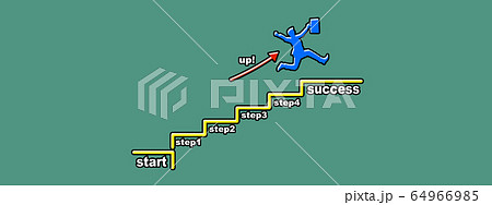 成功への階段を上がるビジネスマンのシルエット 64966985