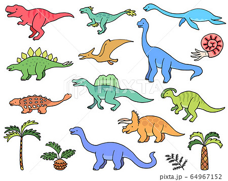 手描きタッチの恐竜のイラストセットのイラスト素材 64967152 Pixta