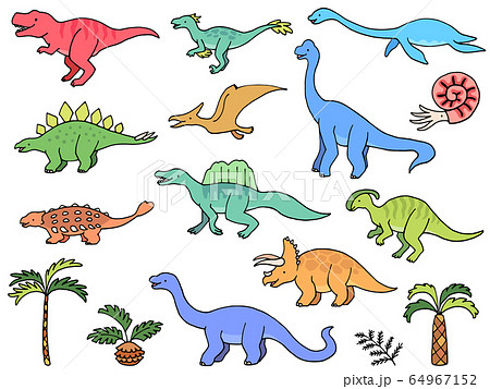 Hand Drawn Touch Dinosaur Illustration Set Stock Illustration