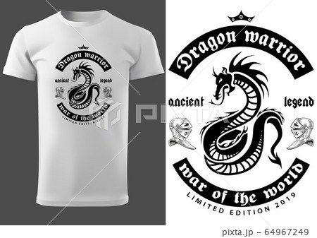 White T-shirt with Black Dragon 64967249