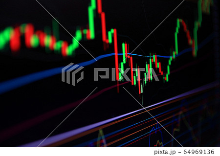 Close up of Line graph Trading signals Currency Close up of Line graph Trading signals Currency 64969136
