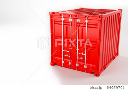 A high quality image of a red 10ft shipping container on a white background. 64969701