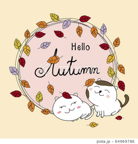 Autumn card design of couple cat and leaves fall Autumn card design of couple cat and leaves fall 64969786