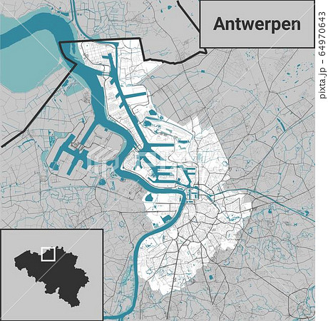 Port Of Antwerp Map Antwerpen Antwerp Belgium Map With Rivers,... - Stock Illustration  [64970643] - Pixta