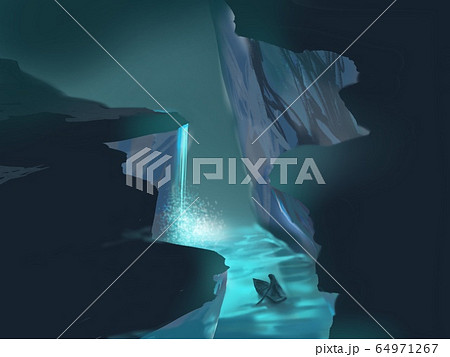 滝 洞窟 神秘的 海のイラスト素材
