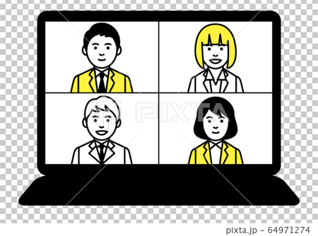 リモートワーク ノートパソコン Web会議 4分割のイラスト素材
