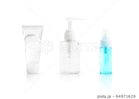 Various types of alcohol sanitizer hand with both pump, squeeze and spray isolated on white background Various types of alcohol sanitizer hand with both pump, squeeze and spray isolated on white background 64971629