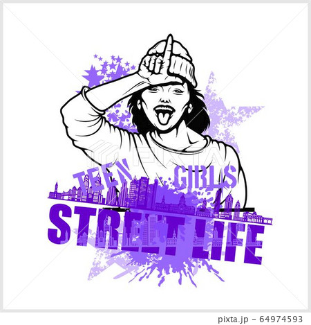 Funny teen girl - Grunge Composition - Street Life and hip hop Funny teen girl - Grunge Composition - Street Life and hip hop 64974593