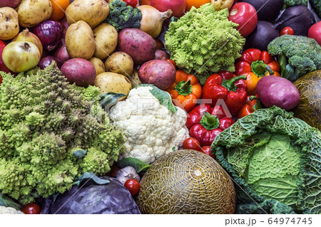 lot of different vegetables in the market or the store 64974745