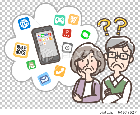 スマホについてよくわからない高齢者のイラスト素材