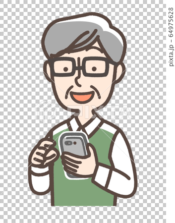 Grandfather using a smartphone 64975628
