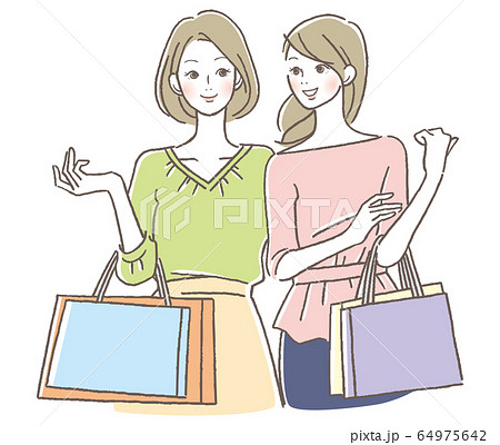 買い物 女性 二人のイラスト素材