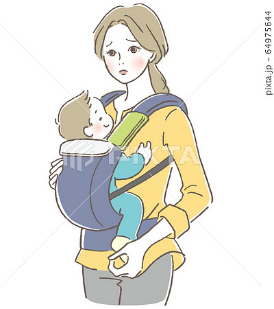 抱っこ紐 親子 困る母親のイラスト素材