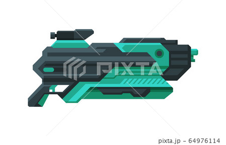 Futuristic Space Gun Blaster, Black and Green Fantastic Handgun, Raygun of Alien, Childish Pistol Vector Illustration Futuristic Space Gun Blaster, Black and Green Fantastic Handgun, Raygun of Alien, Childish Pistol Vector Illustration 64976114