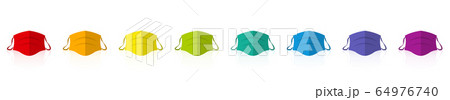 Rainbow colored face masks, colorful medical mask set fun. Isolated vector illustration over white background. 64976740