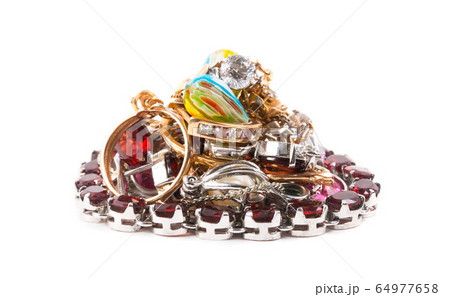 Various jewelry on the white background 64977658