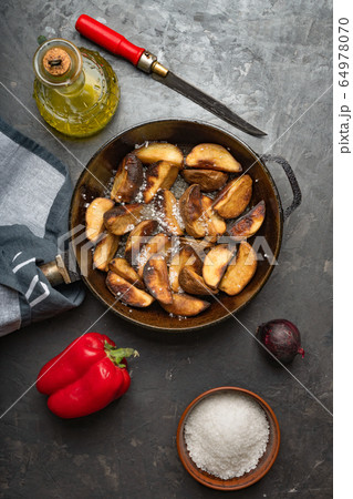 sweet potatoes, baked chicken, potato wedges, iron sweet potatoes, baked chicken, potato wedges, iron 64978070